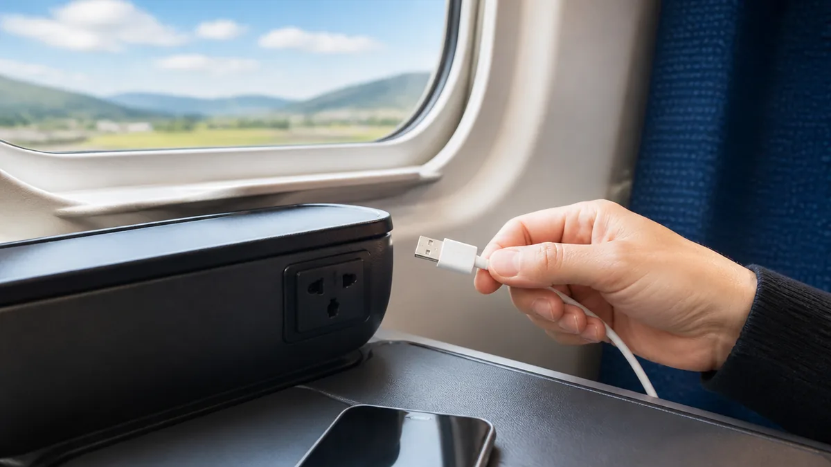 「USBケーブルだけ持ってきた…」それだと新幹線では充電できませんの解説画像